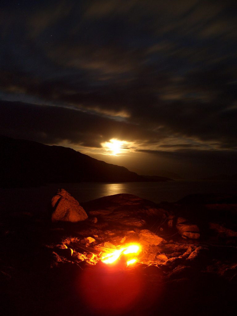 The fire, the rock and the moon at rest, by Kenny Martin. Mealista, Isle of Lewis, Scotland 2012
